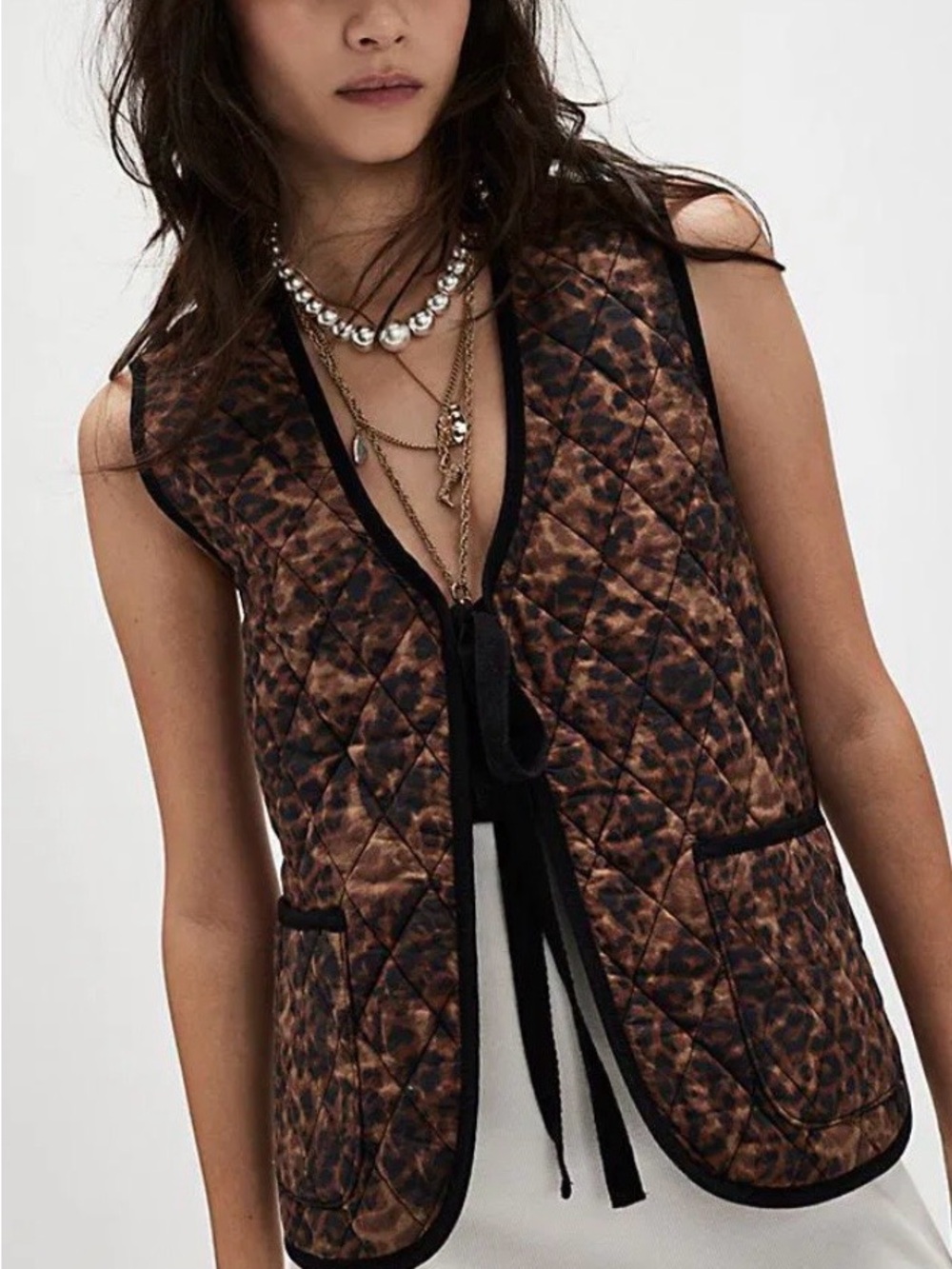 Free People Claudine Quilted Leopard-Print Tie-Front Vest